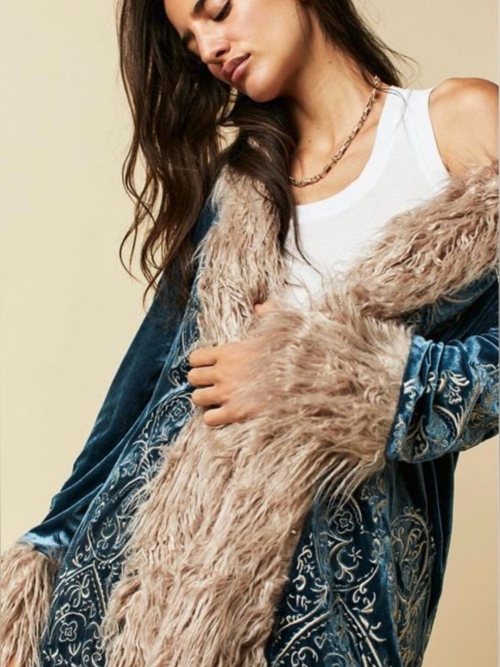 NWT FP Understated Leather ‘Moon Glow’ Penny Lane Embroidered Coat in Sapphire - Picture 4 of 9